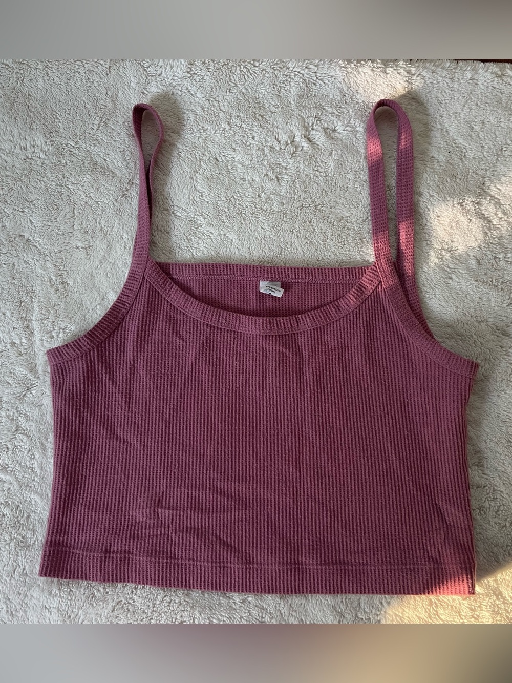 Women’s Ribbed Spaghetti Strap Crop Tank — Dusty Rose
